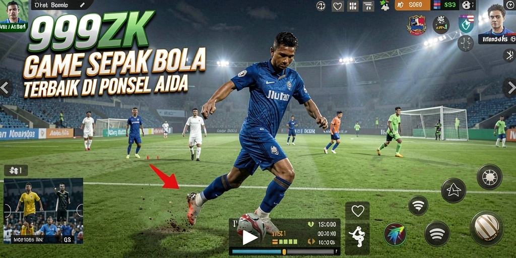Tampilan gameplay mendebarkan di 999ZK dengan aksi sepak bola yang seru.