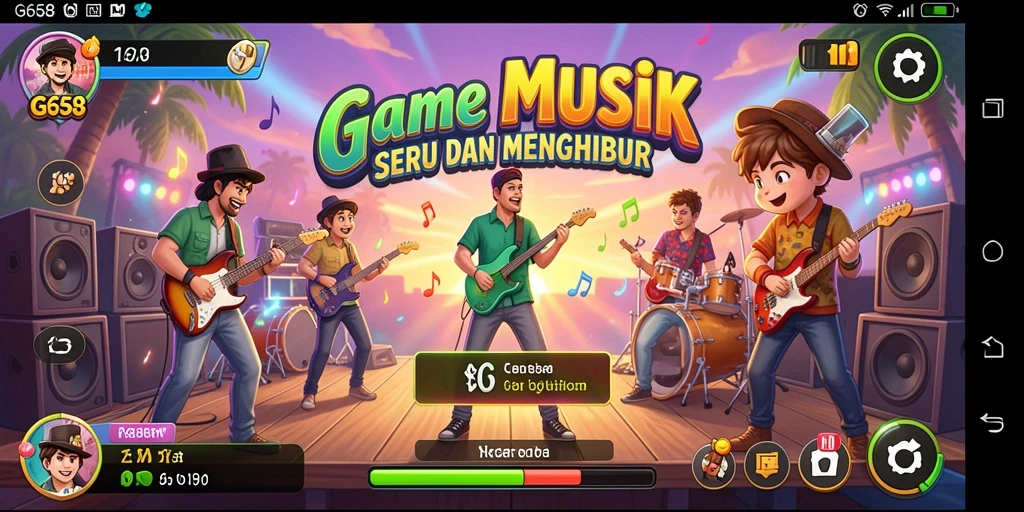 Screenshot gameplay G668 menampilkan pemain menikmati musik dan menantang teman.