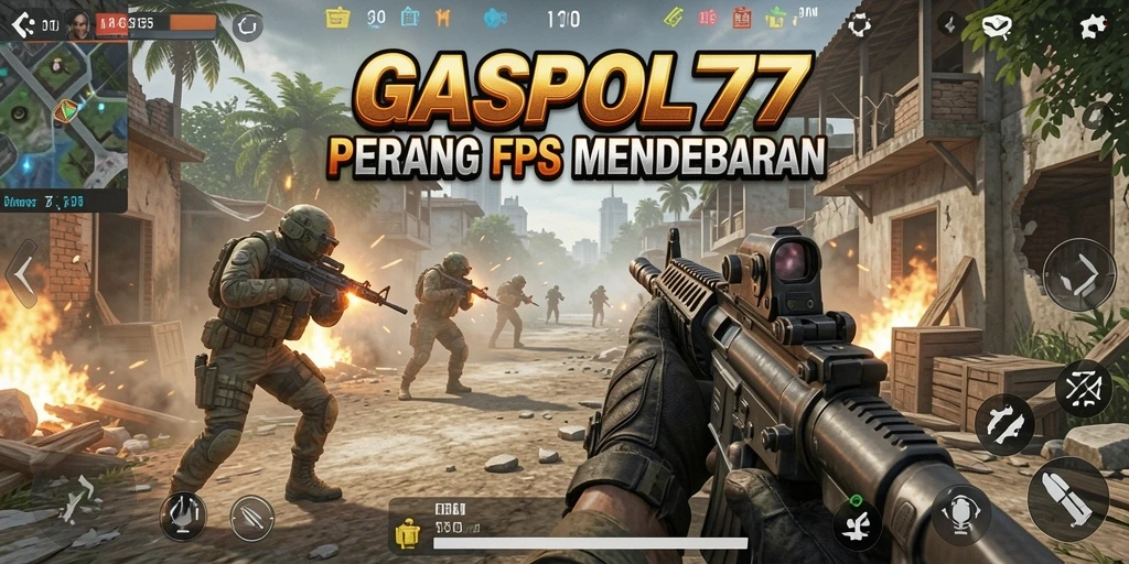 Tangkapan layar GASPOL77 menampilkan aksi tembak-menembak intens dan lingkungan yang realistis.