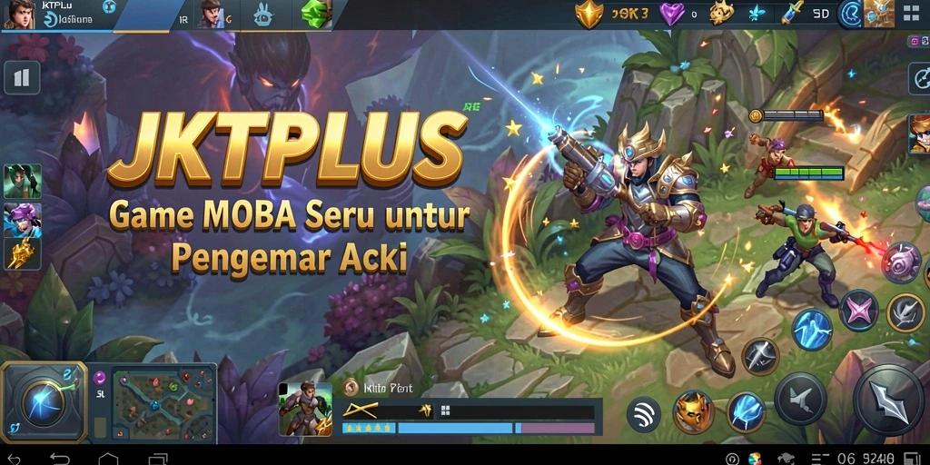 Tampilan gameplay seru JKTPLUS saat pertempuran tim berlangsung.