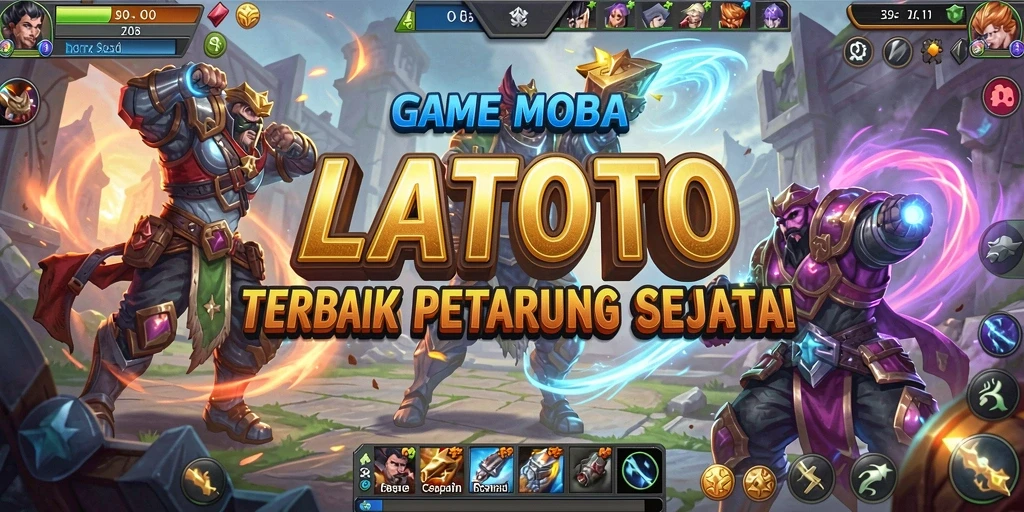 Tampilan gameplay seru dari LATOTO dengan tim bertarung di arena.