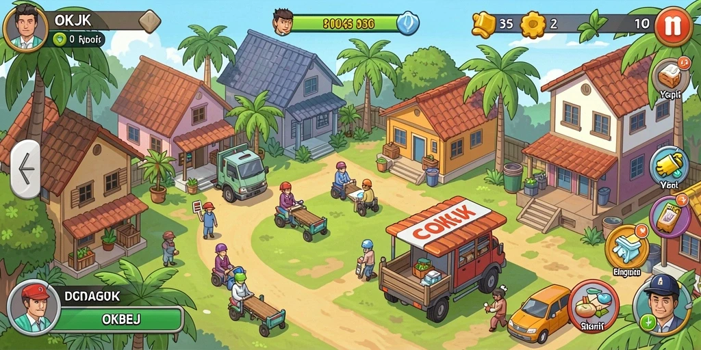 Tampilan gameplay utama OKJK menampilkan serunya mengelola sumber daya Idle.