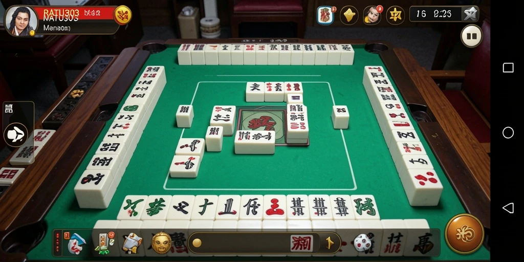 Screenshot gameplay RATU303 menunjukkan suasana permainan Mahjong yang seru.
