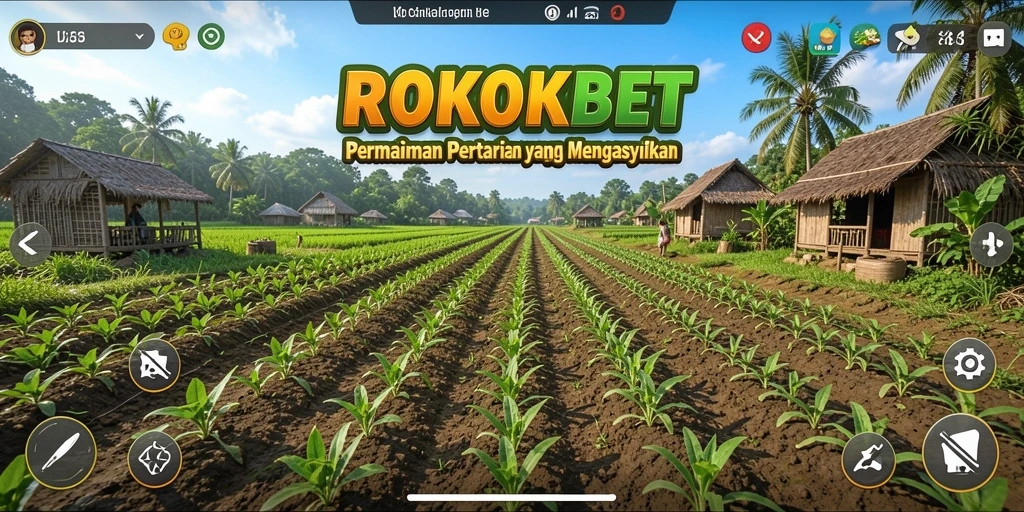 Screenshot gameplay ROKOKBET menampilkan aktivitas bertani di ladang.