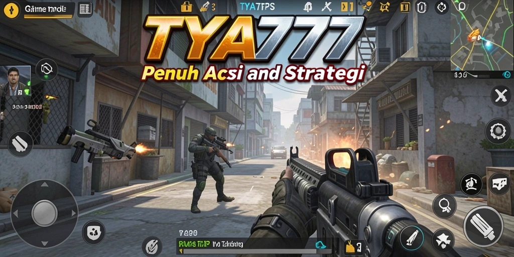 Screenshot utama TYA777 menampilkan aksi pertempuran TPS yang mendebarkan.