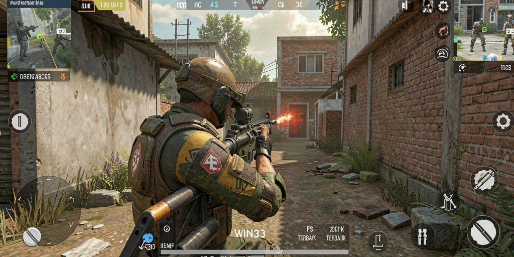 Screenshot gameplay intens dari WIN33, menunjukkan pertempuran FPS yang seru.