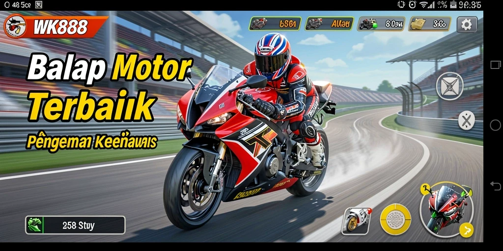 Tampilan gameplay WK888 yang mendebarkan dan penuh aksi balap motor.